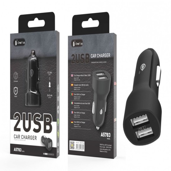 ONE PLUS A5783 DUAL USB CAR CHARGER EMOLGA, 2.4A BLACK ( 2001782 )